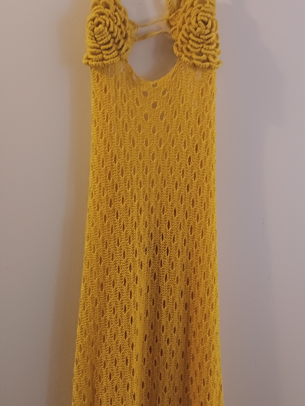 womens nwt Loragal Yellow Crochet 3D Rose Flower Knit Maxi Dress Halter Backless